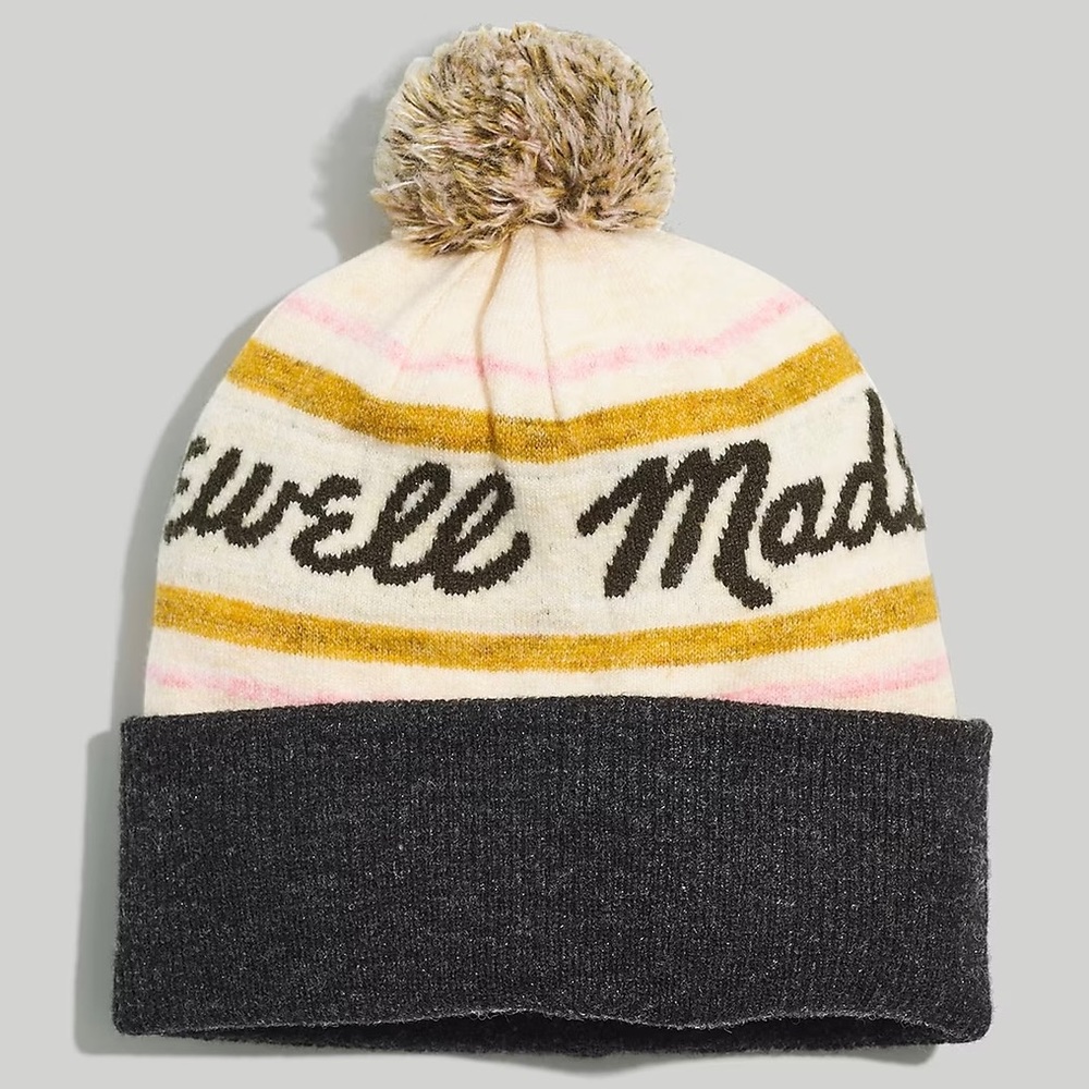NWT Madewell Retro Pom-Pom Beanie Winter Hat in Cloud Lining NI562 One Size $45